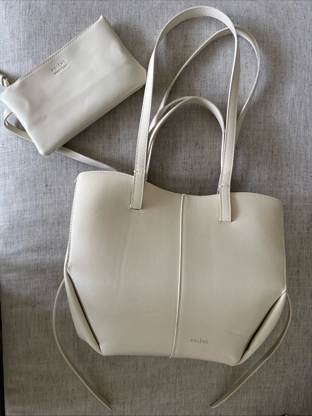 Polene Cyme Mini Bag Purse ivory cream leather w/ wallet pouch rare color
